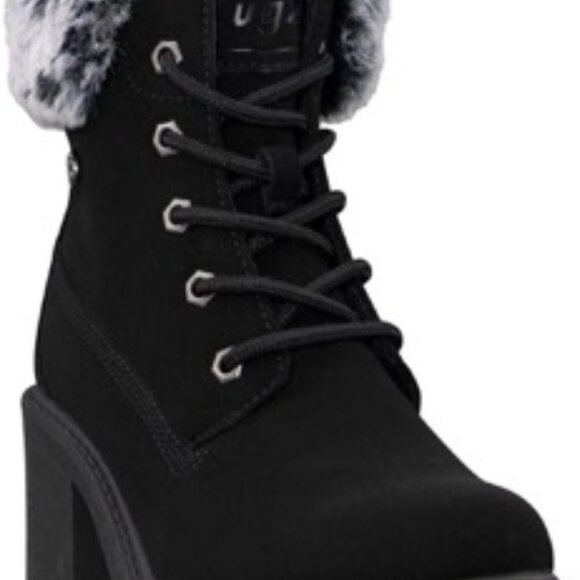 Lugz women's Clove Block Heel Ankle Bootie Faux Fur Fashion Boot Black Size 5.5 - Picture 2 of 5
